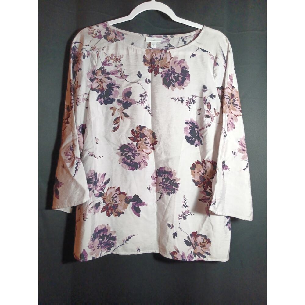J Jill Women’s XS Floral Purple Boat Neck Blouse 3/4 Sleeve Casual Top Flowy